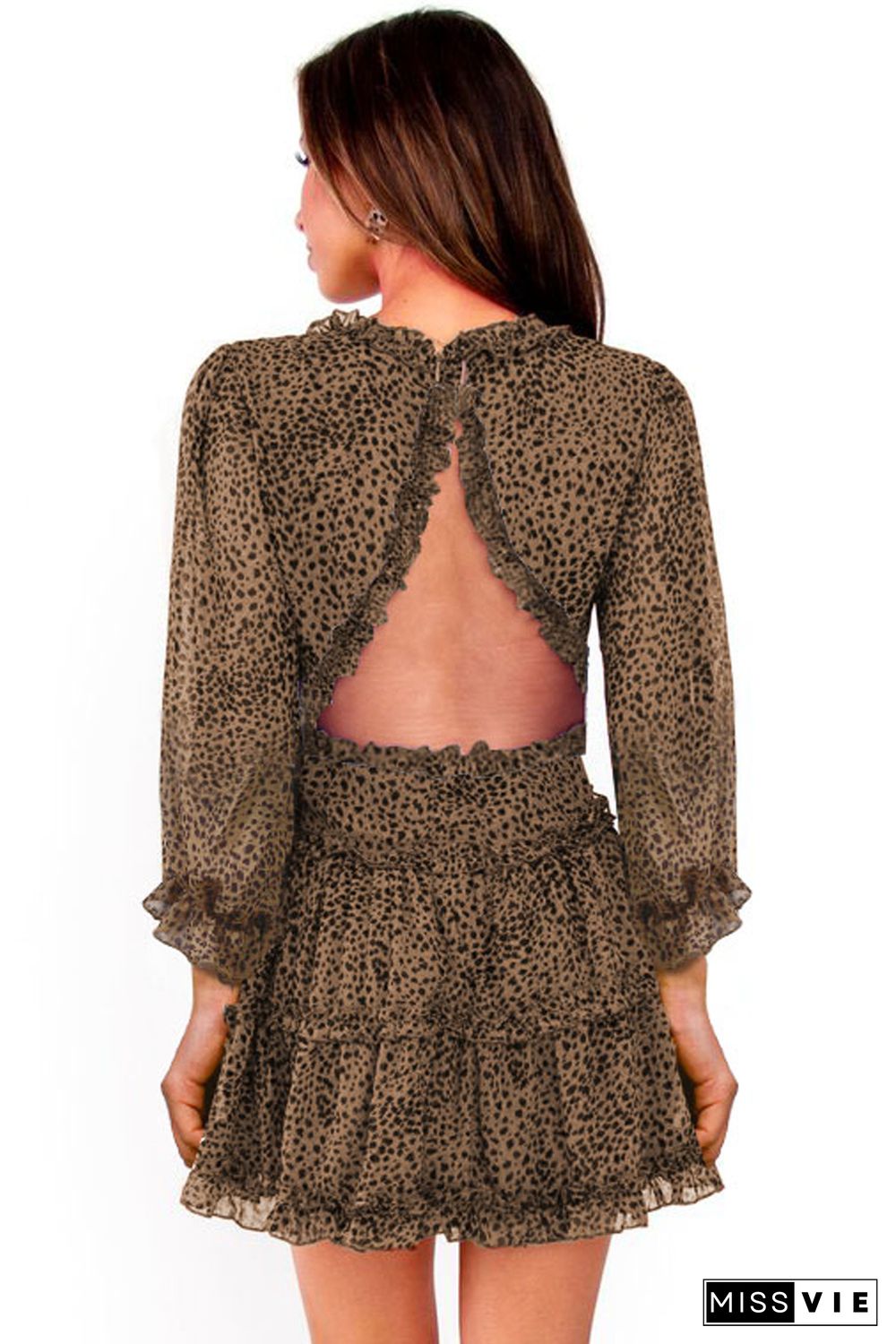 Leopard Ruffle Detailing Open Back Floral Dress