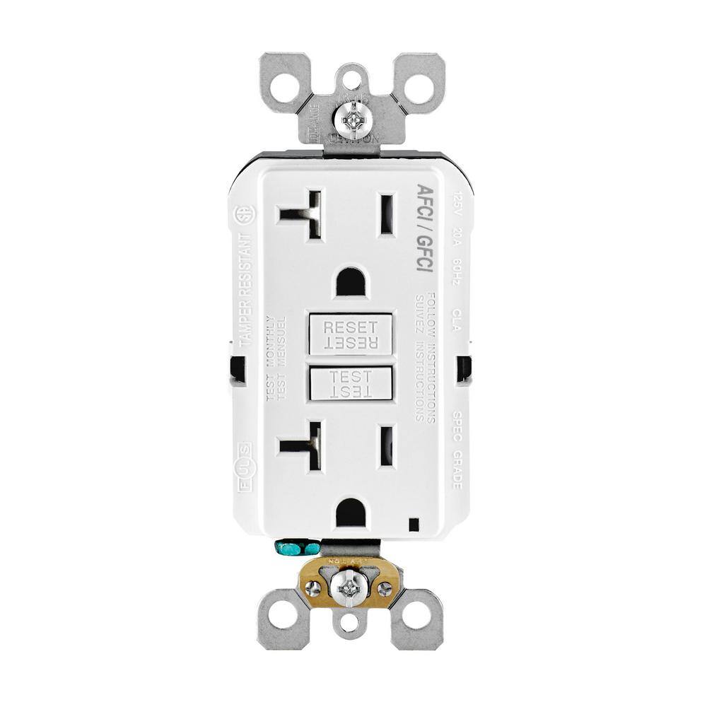 Leviton 20 Amp 125-Volt Duplex Self-Test SmartlockPro Tamper Resistant AFCIGFCI Dual Function Outlet White R02-AGTR2-0KW