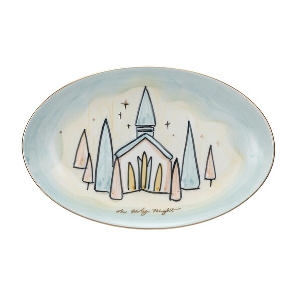 Oh Holy Night Stoneware Plate with Church and Electroplating