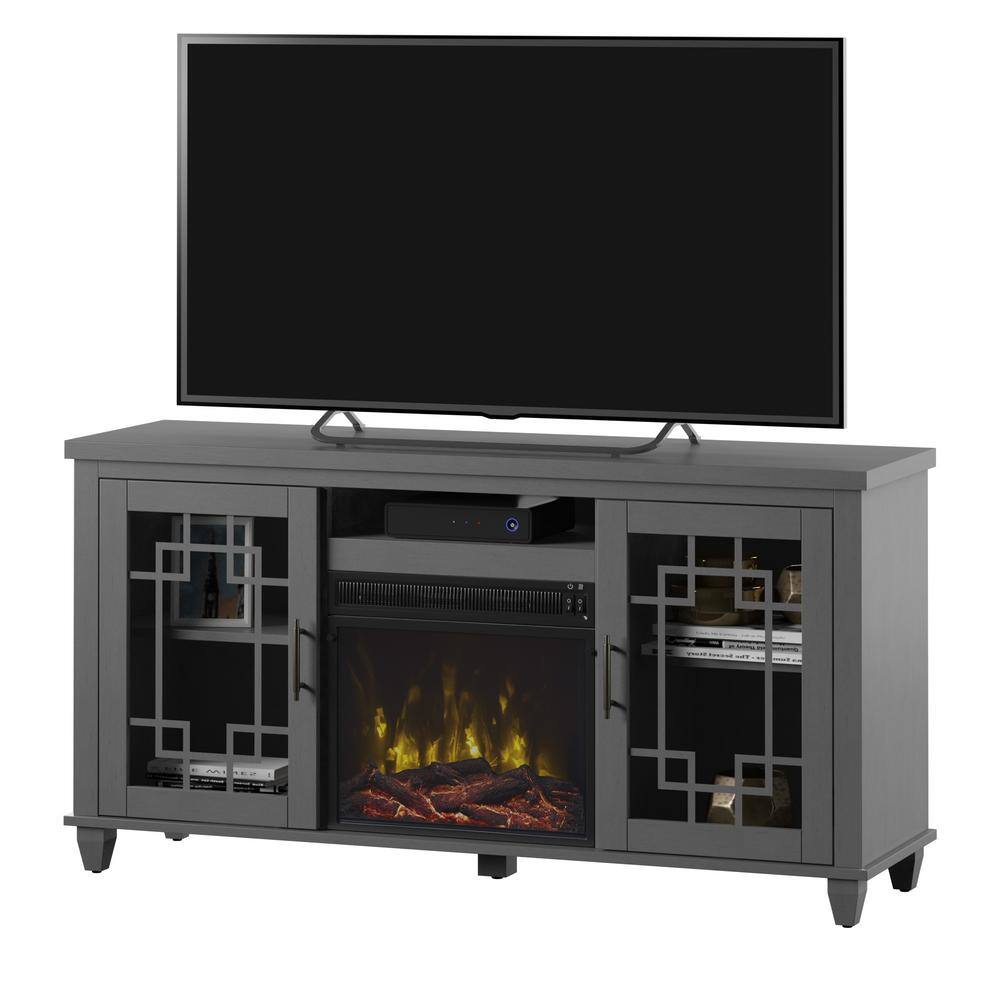 Twin Star Home 54.5 in. Freestanding Electric Fireplace TV Stand in Gray 18MM7655-PG22S