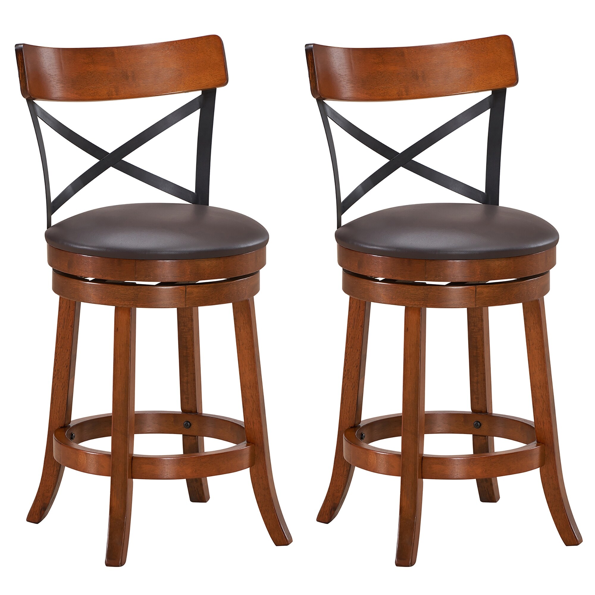 2/4 pcs Bar Stools Swivel 25'' Dining Bar Chairs with Rubber Wood Legs