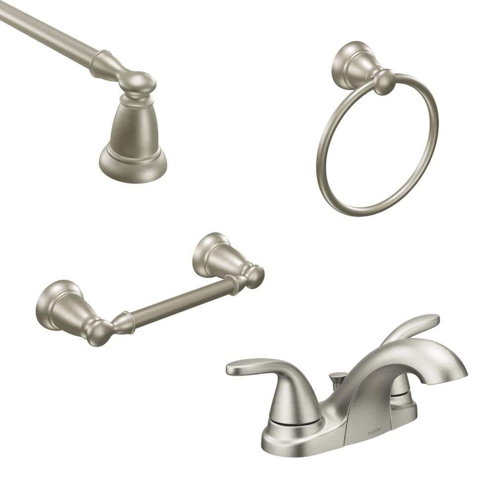 MOEN Adler 4 in Centerset 2Handle Bathroom Faucet Combo Kit with Hardware Set in Spot Resist Brushed Nickel