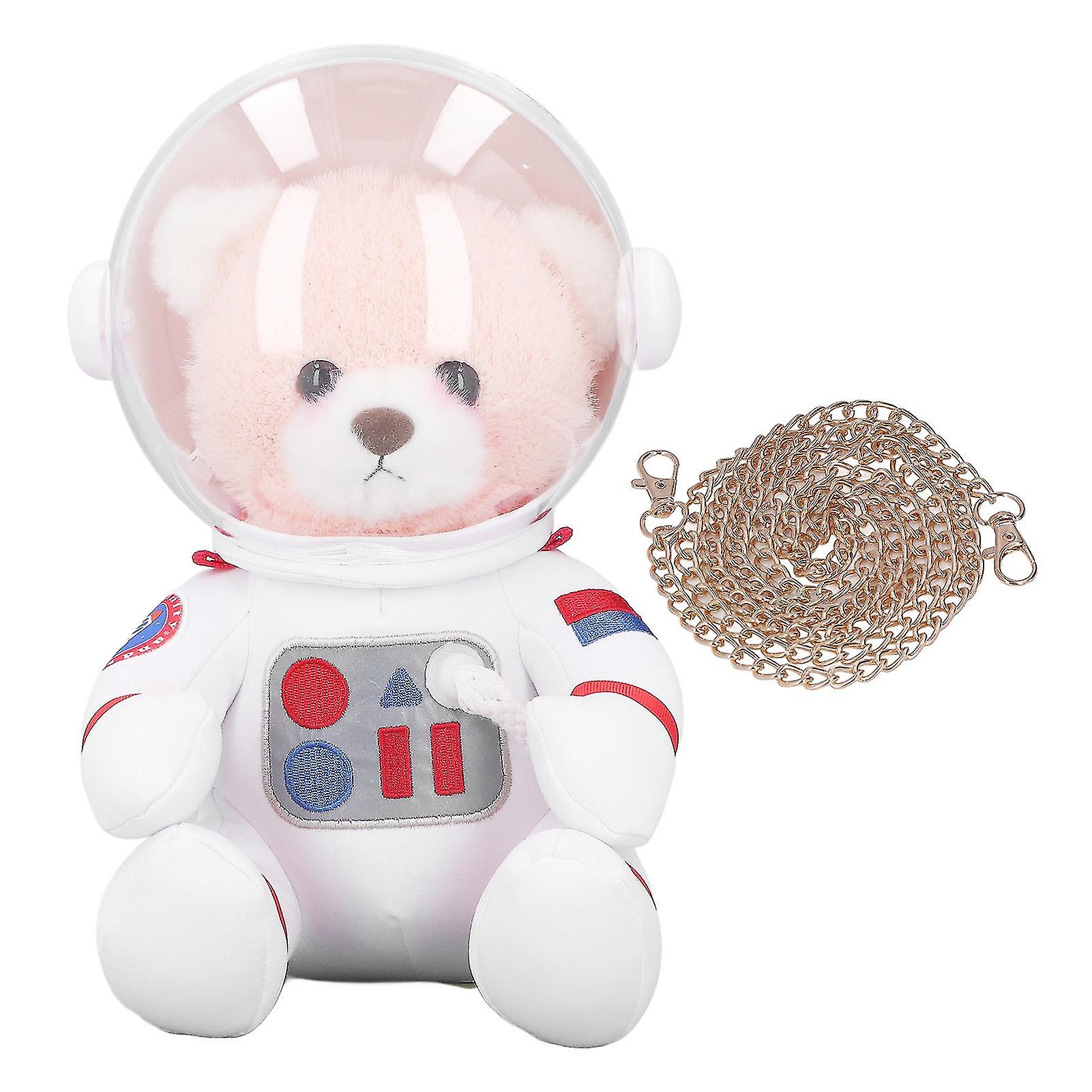 11.81in Space Bear Stuffed Toy Small Bag Adorable Down Cotton Cartoon Bear Doll for Birthday Gift Pink