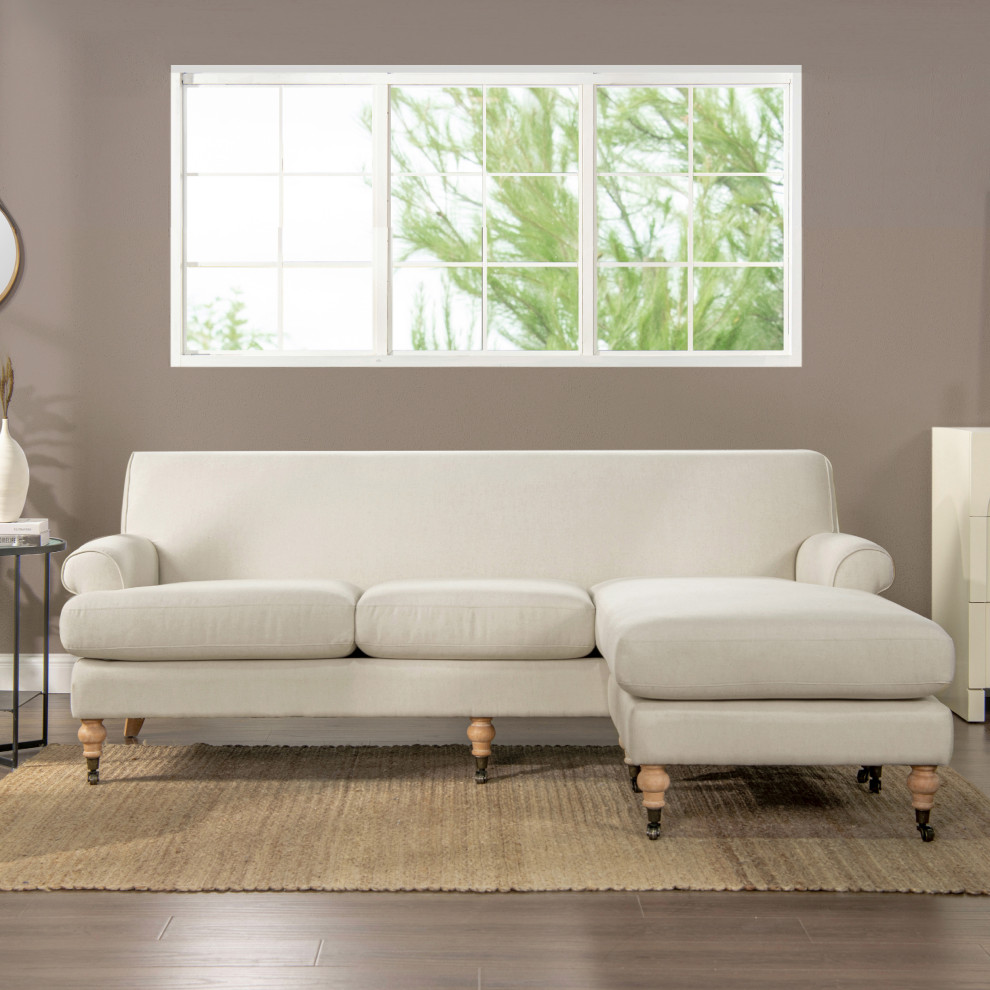 Alana 88 quotL Shape Reversible Sectional Sofa  Light Beige Linen   Traditional   Sectional Sofas   by Jennifer Taylor Home  Houzz