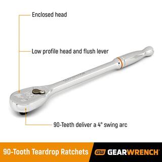 GEARWRENCH 14 in. 38 in. and 12 in. Drive 90-Tooth Teardrop Ratchet Set (3-Piece) 81206T