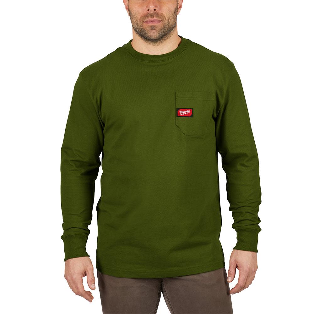 Heavy Duty Green Pocket Long Sleeve T-Shirt ; 3X ;