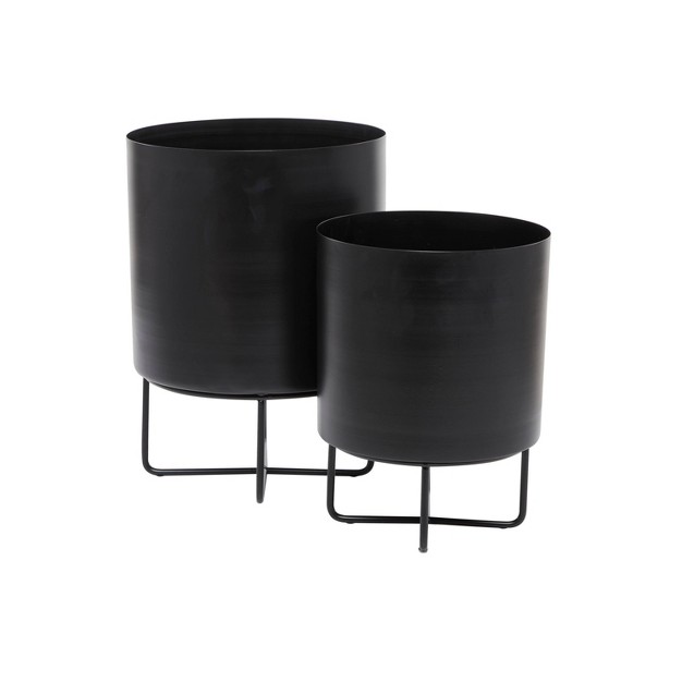 Cosmoliving By Cosmopolitan 2pc Round Modern Metal Planter Pots