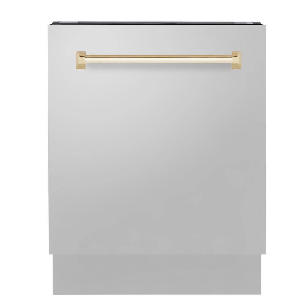 ZLINE Kitchen and Bath Autograph Edition 24 in. Top Control 8-Cycle Tall Tub Dishwasher w 3rd Rack in Stainless Steel  Gold DWVZ-304-24-G