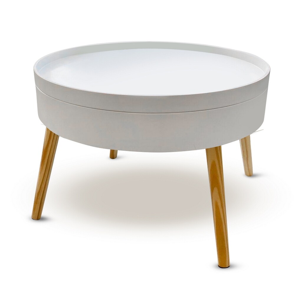 Zoe Mid Century Modern Round Coffee Table with Storage