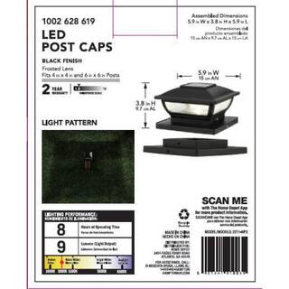 Hampton Bay 3.5 in. x 3.5 in. Outdoor Black Solar Integrated LED Plastic Post Cap Light with a 5.5 in. x 5.5 in. Adaptor (2-Pack) 2211-NP3