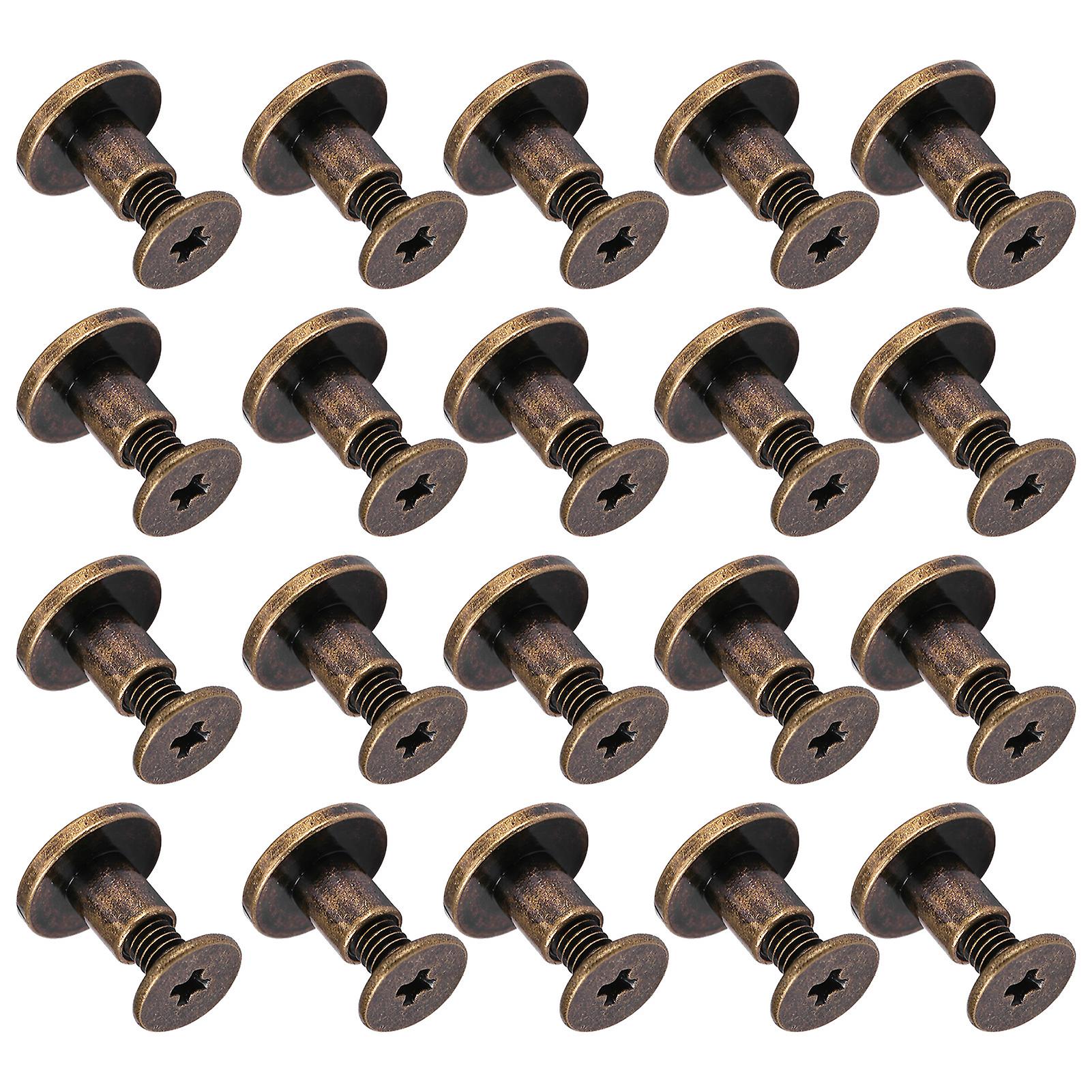 20pcs Flat Head Copper Brass Screws Nuts Nails Rivets Leather Cap Accessory (6.5mm)