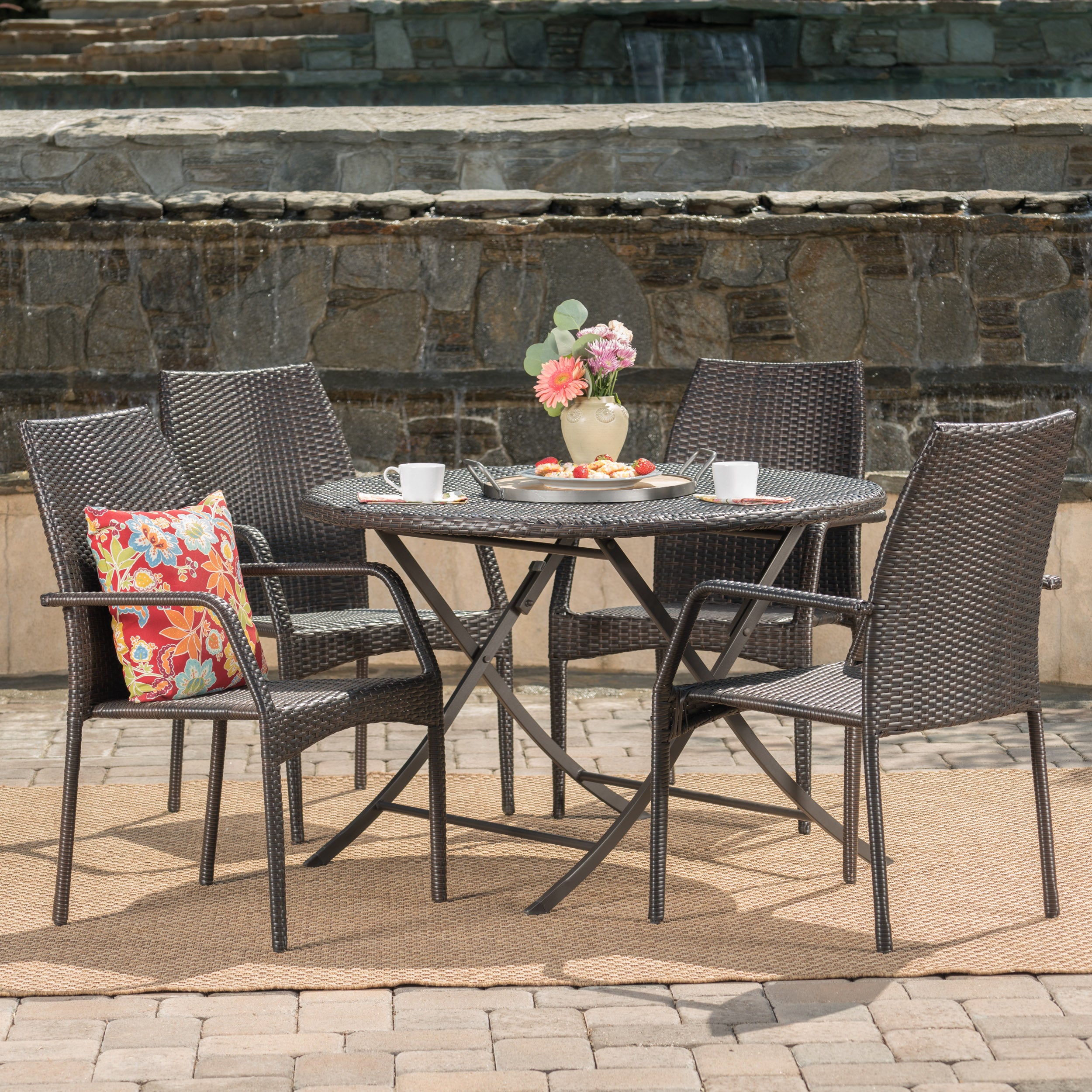 Knightley Outdoor 5 Piece Multi-brown Wicker Dining Set