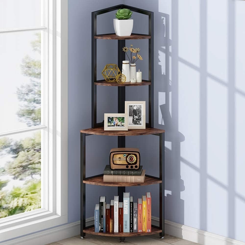 60 Inch 5 Tier Corner Shelf Small Bookshelf Storage Etagere Bookcase