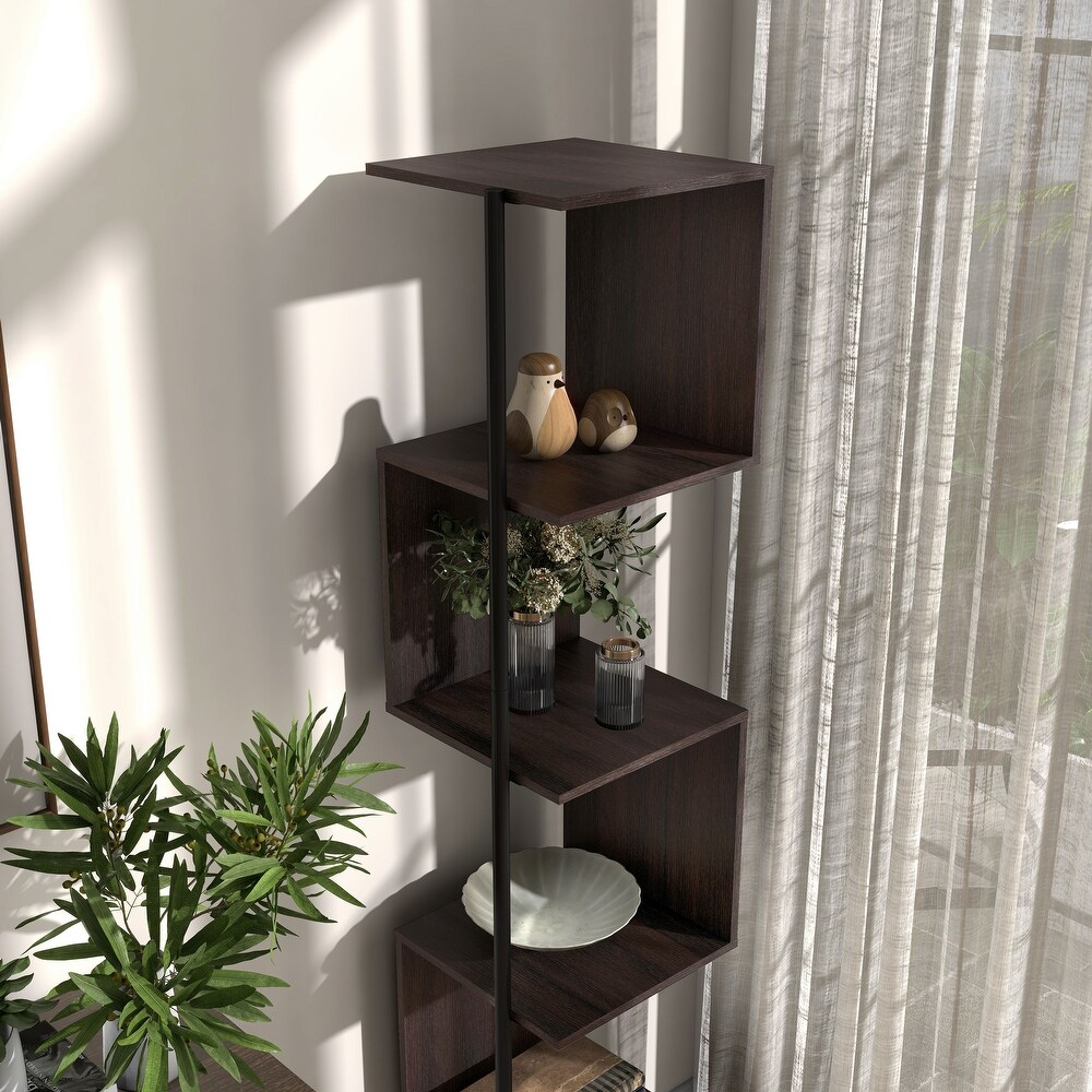 Furniture of America Linnea Modern 5 Tier Accent Corner Bookcase  Freestanding Display Bookshelf with Metal Post