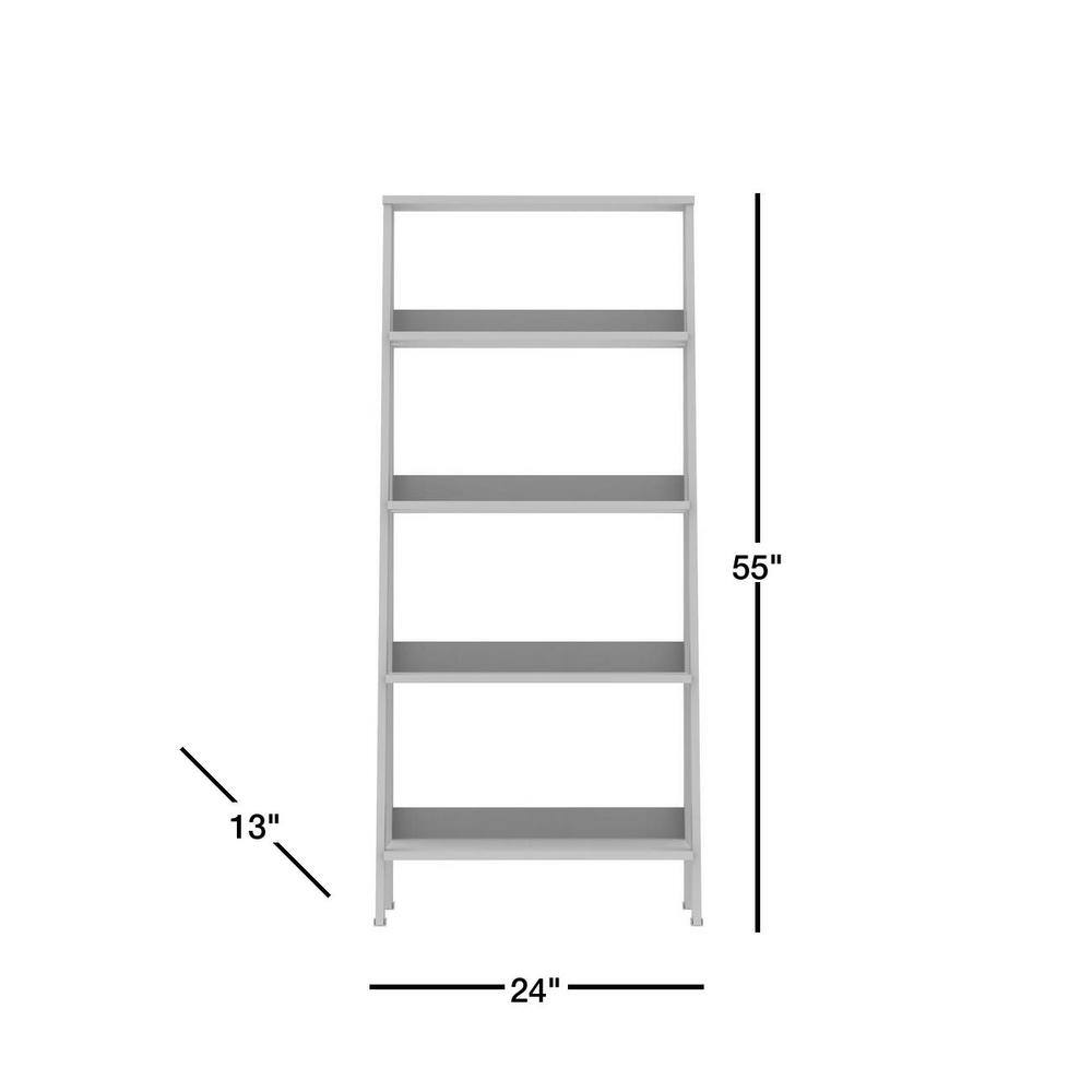 Walker Edison Furniture Company 55 in. White Wood 4-shelf Ladder Bookcase with Open Back HDS55LDWH