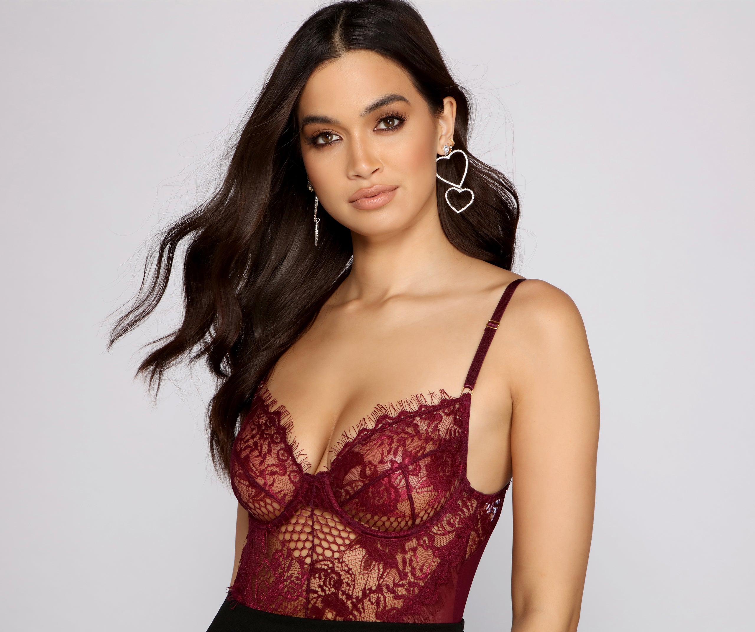 Sultry-Chic Eyelash Lace Bustier Bodysuit