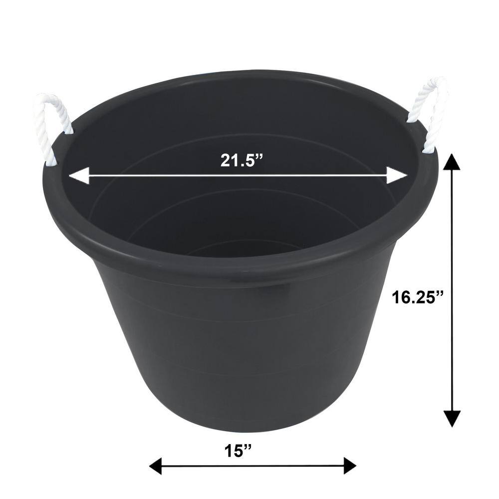 HOMZ Plastic 17 Gal. Utility Storage Bucket Tub with Rope Handle Black 4-Pack 2 x 0417BKDC.02