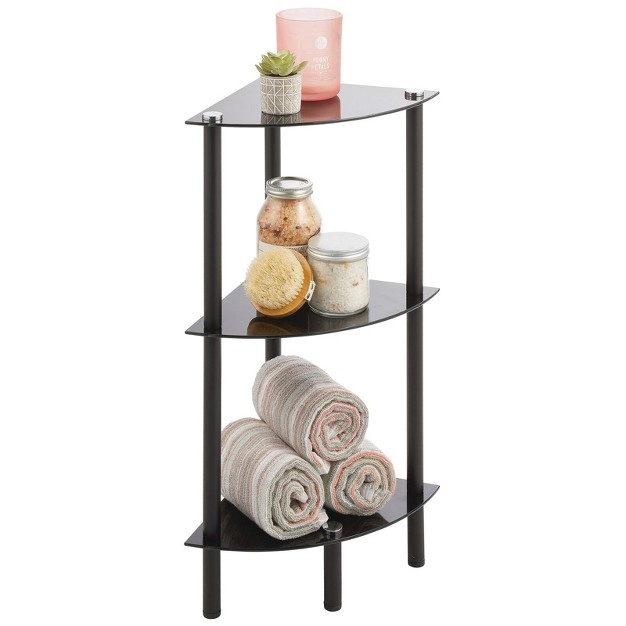 Mdesign Glass Corner 3 tier Tower Cabinet Storage Organizer Shelves