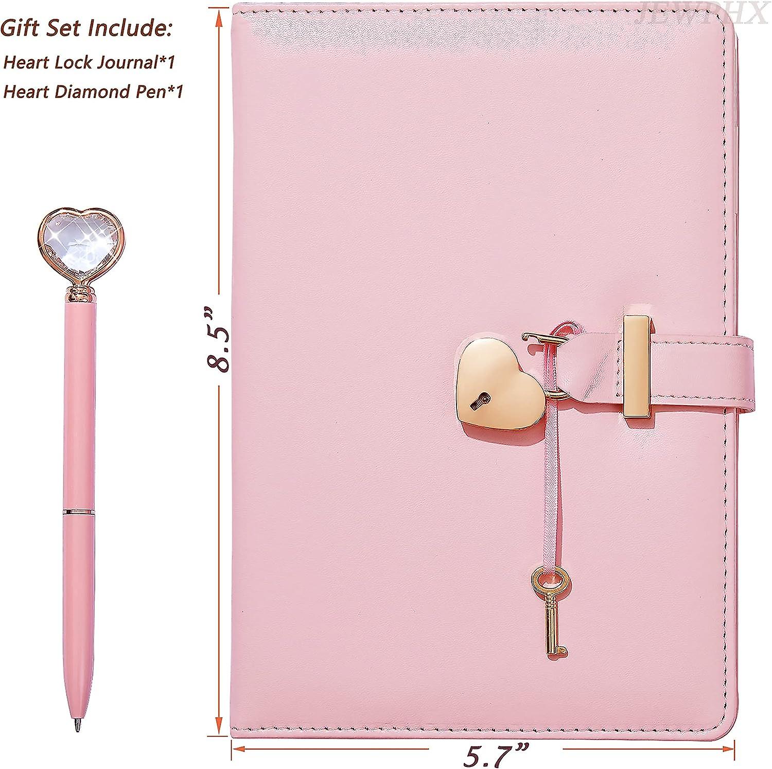 Heart Shaped Lock Diary With Keyandheart Diamond Pen，pu Leather Cover，a5，journal Secret Notebook Gift For Women Girls (a5(8.5