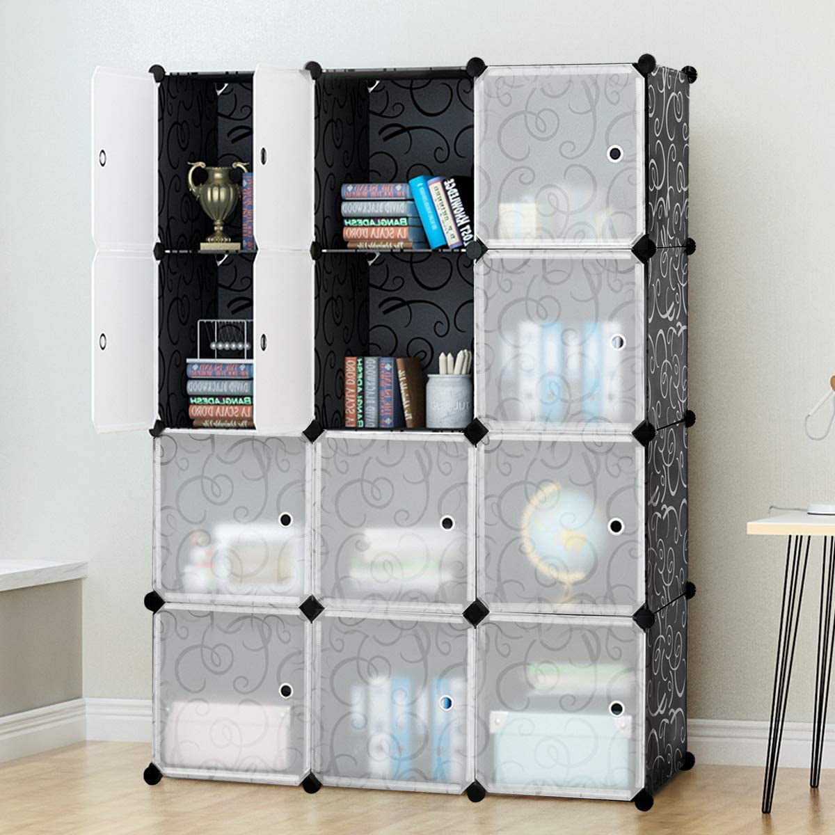 XP  DIY 12 Cube Portable Closet Storage Organizer Clothes Wardrobe Cabinet W/Doors