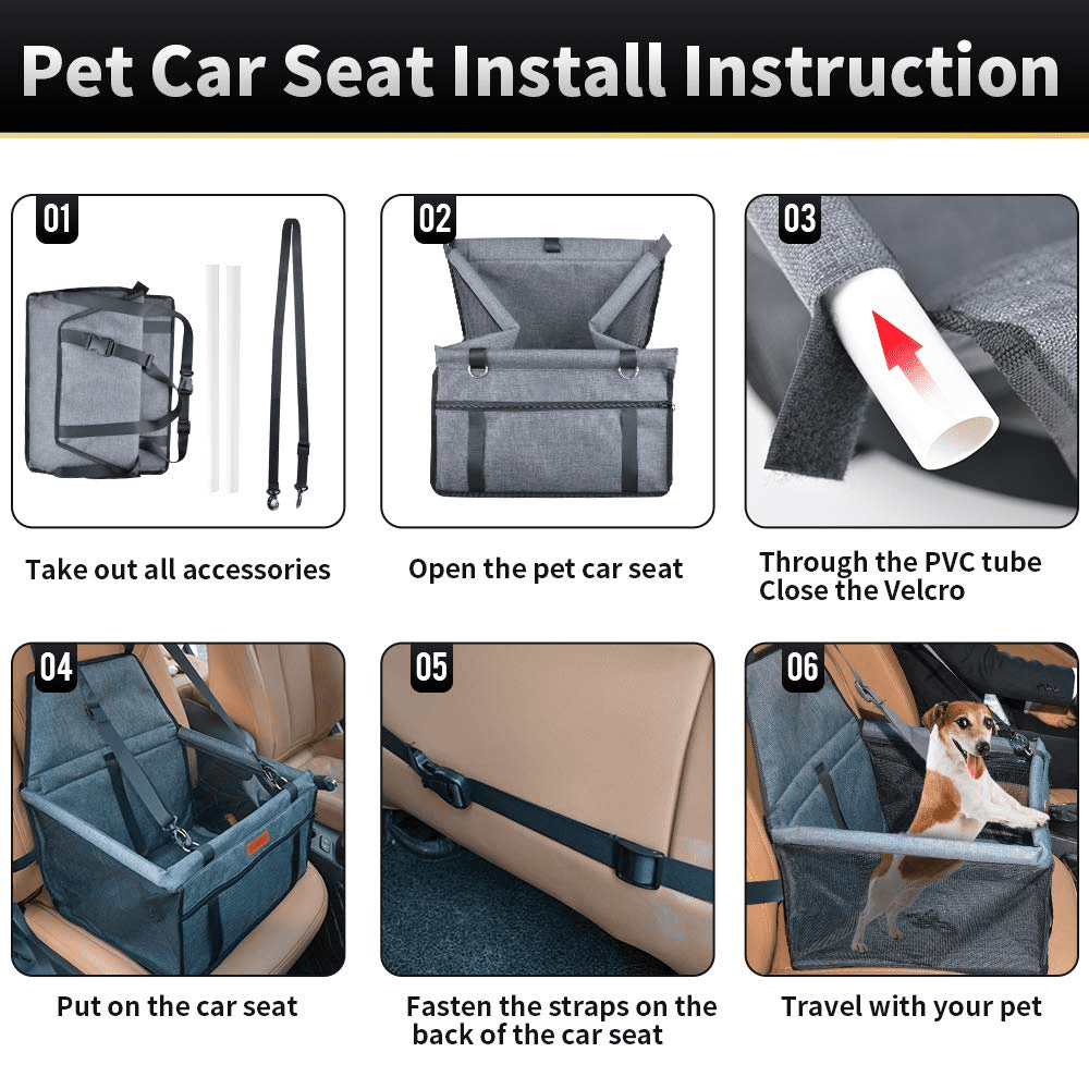 Wodondog Pet Car Seat Booster for Dogs Travel Car Carrier Basket with Clip-on Safety Leash Dog Car Seat Black