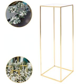 YIYIBYUS 39.37 in. x 12.2 in. IndoorOutdoor Gold Metal Geometric Vase Column Stand with Clear Acrylic Panel Flower Display Rack HG-ZJ-8245