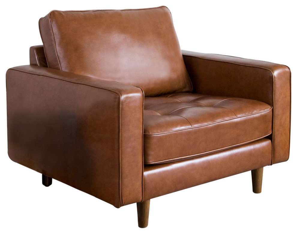 Hammond Mid Century Top Grain Leather Armchair  Camel   Midcentury   Armchairs And Accent Chairs   by Homesquare  Houzz