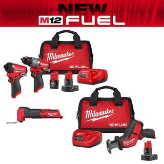 MW M12 FUEL 12-Volt Lithium-Ion Brushless Cordless Hammer Drill  Impact Driver Combo Kit with Recip Saw Kit and Multi-Tool 3497-22-2520-21XC-2526-20