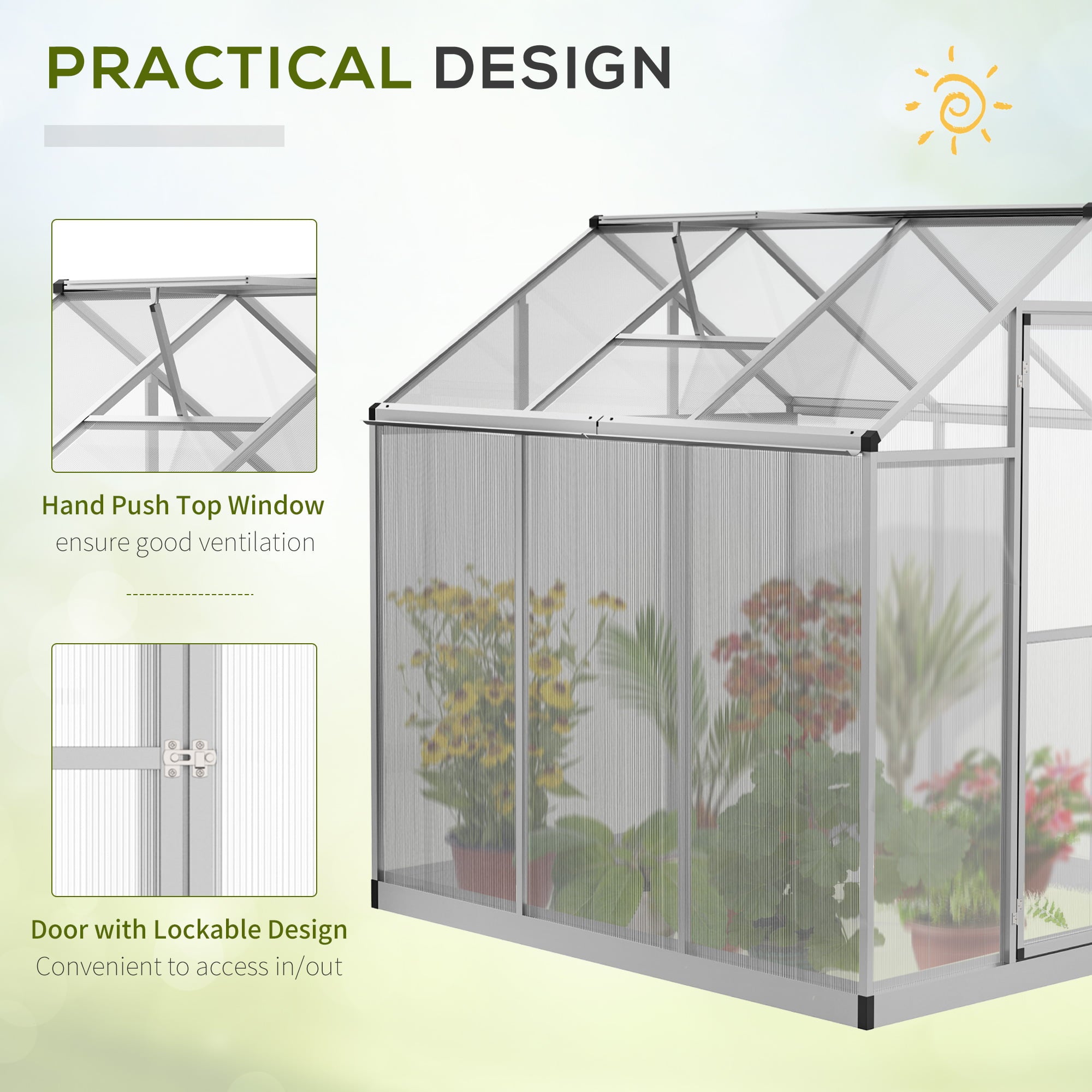 Outsunny 6' x 6' Portable Outdoor Walk-In Garden Greenhouse w/ Roof Vent