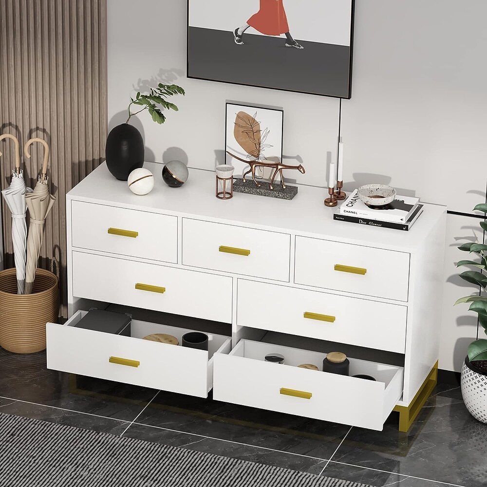 PAKASEPT White Dresser for Bedroom  7 Drawer Dresser