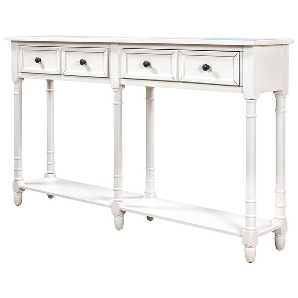 Console Table Sofa Table with Two Storage Drawers and Bottom Shelf for Living Room， Entryway