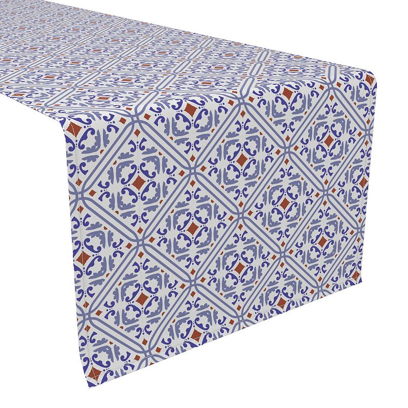 Table Runner， 100% Cotton， 16x90， Ceramic Tile Pattern