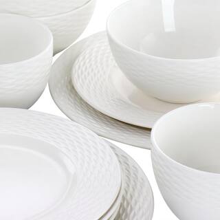 MARTHA STEWART 16 Piece In White Textured Dinnerware Set Fine Ceramic 985119215M