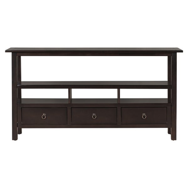 Solid Console Table Double-Storey Tabletop with Three Drawers