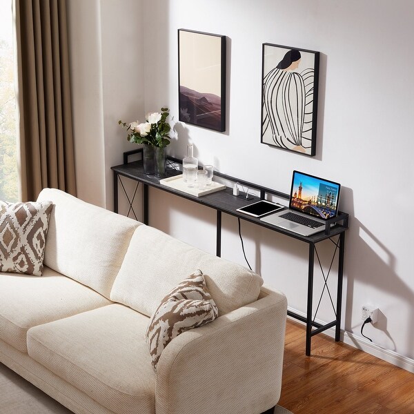 Console Table with 2 Outlet and 2 USB Ports，Entryway Table Narrow Charging Station Sofa Table