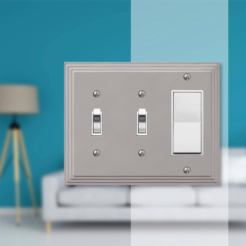 AMERELLE Tiered 3 Gang 2-Toggle and 1-Rocker Metal Wall Plate - Satin Nickel 84TTRN