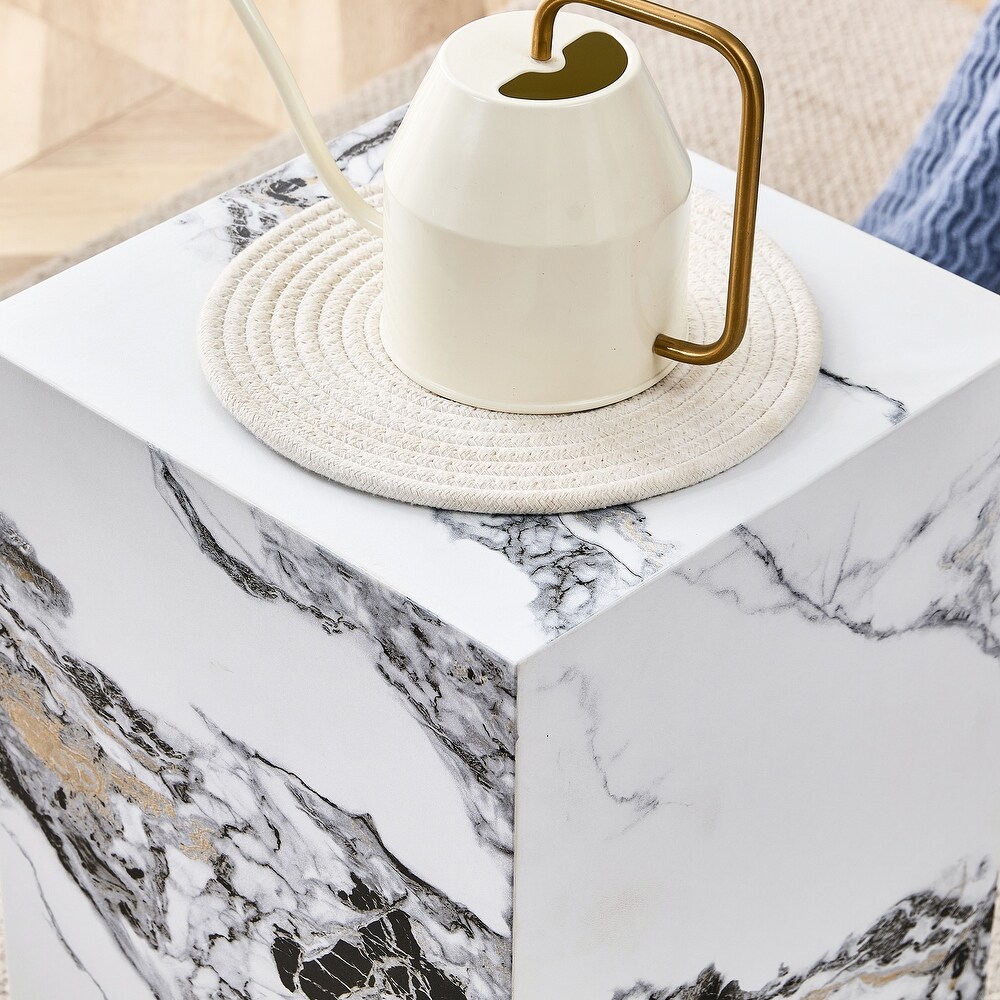 Compact Coffee Table Faux Marble Sofa Side Table Portable Nightstand