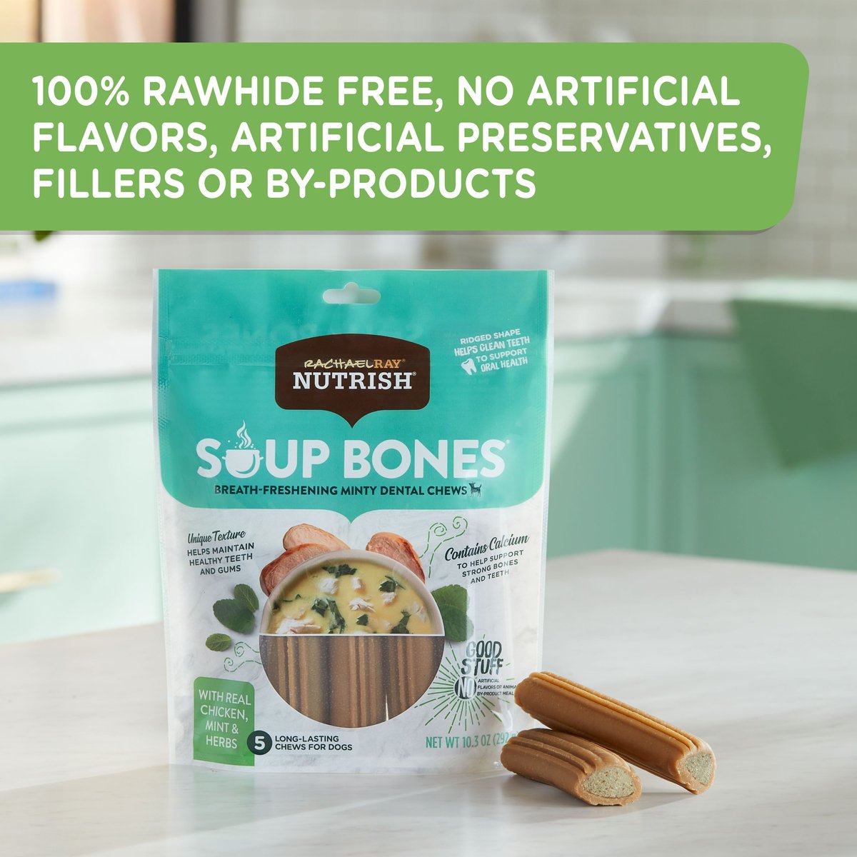 Rachael Ray Nutrish Soup Bones Breath-Freshening Minty w/Real Chicken Dog Dental Chews Treat