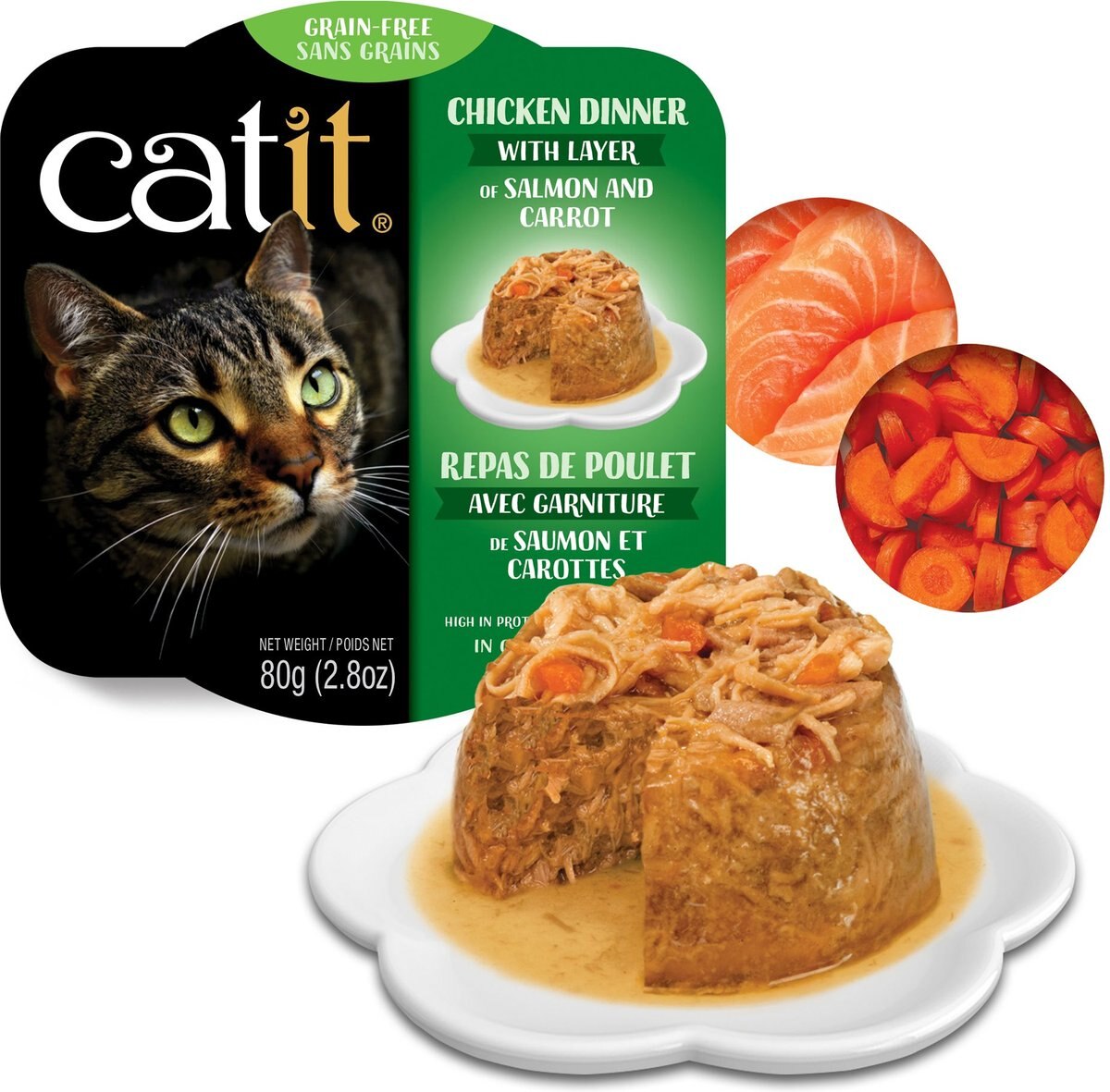 Catit Dinner Chicken w/Slamon and Carrot Cat Wet Food， 2.8-oz can