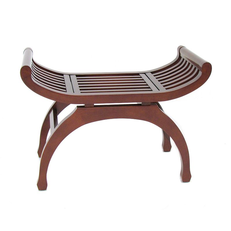 Curved Design Mission Style Stool with Slatted Seating， Brown