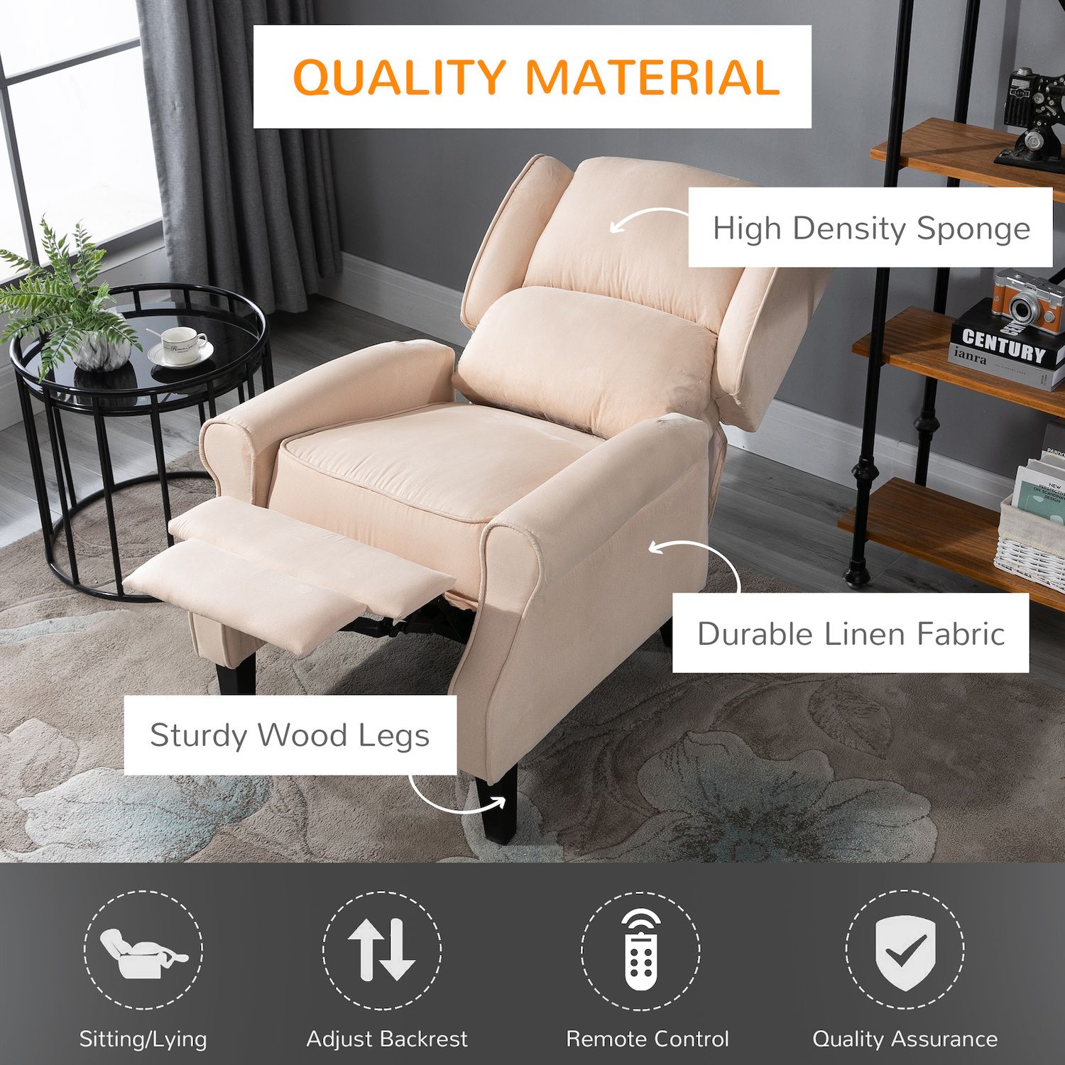 HOMCOM Wingback Heated Vibrating Massage Chair， Accent Sofa Vintage Upholstered Massage Recliner Chair Push-back with Remote Controller， Cream White