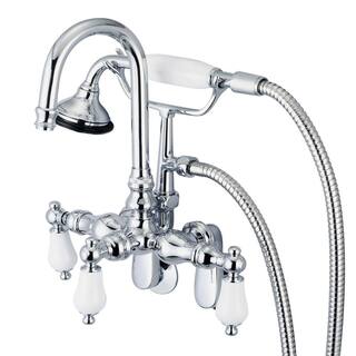 Water Creation 3-Handle Vintage Claw Foot Tub Faucet with Hand Shower and Porcelain Lever Handles in Triple Plated Chrome F6-0011-01-PL