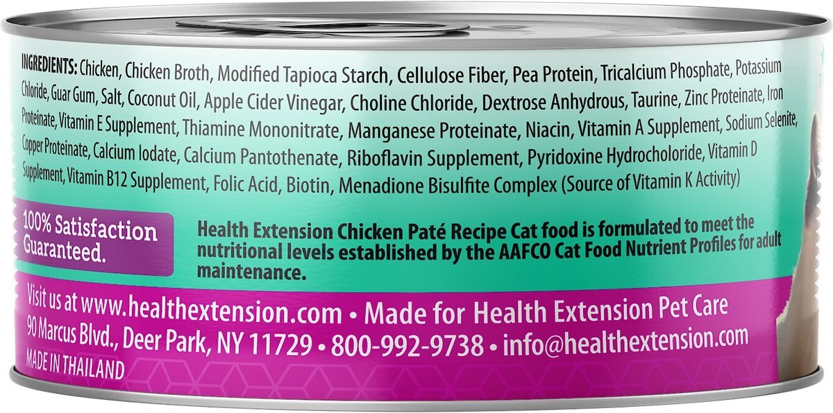 Health Extension Chicken Pate Grain-Free Wet Cat Food， 2.8-oz can， case of 24