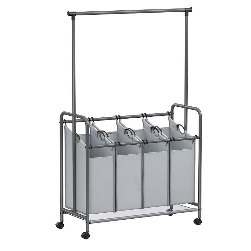 Laundry Cart With Wheels and Hanging Bar