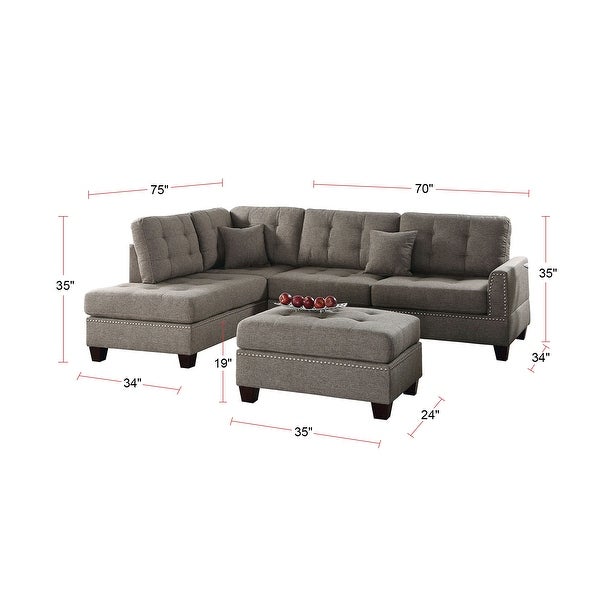 3 Piece Linen-Like Fabric Sectional Sofa Set