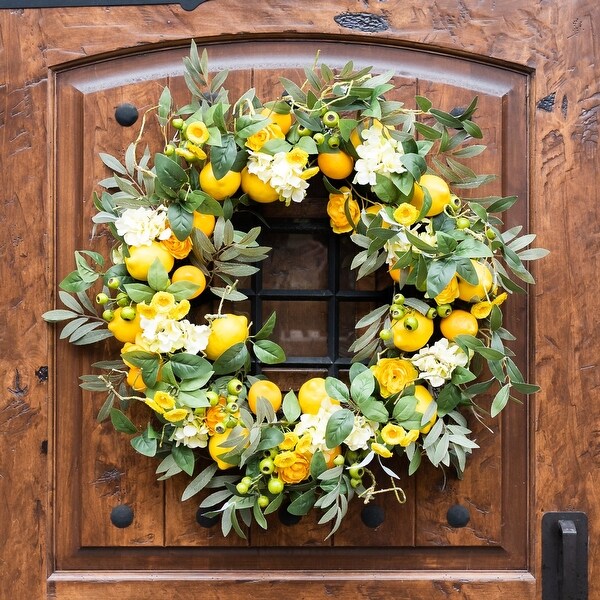 Yellow Lemon Twig Spring Floral Wreath，28Inch