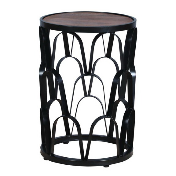 23 inch End Side Table  Round Mango Wood Top  Latt...