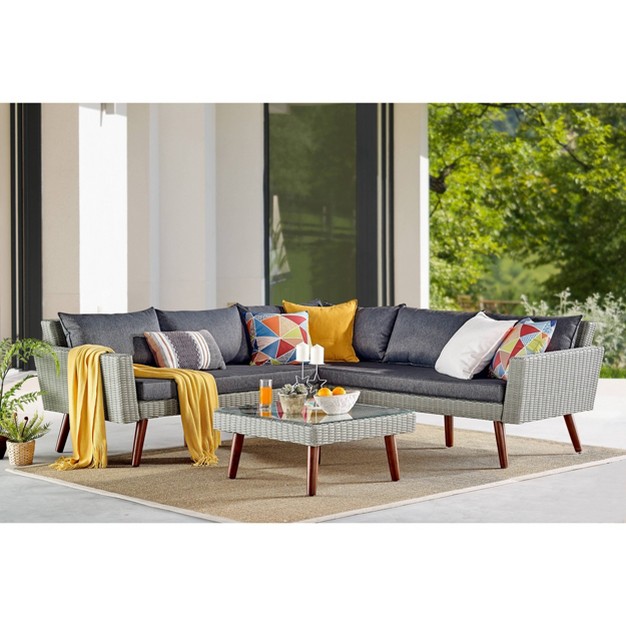 All weather Wicker Albany Outdoor Corner Sectional Sofa Gray Alaterre Furniture