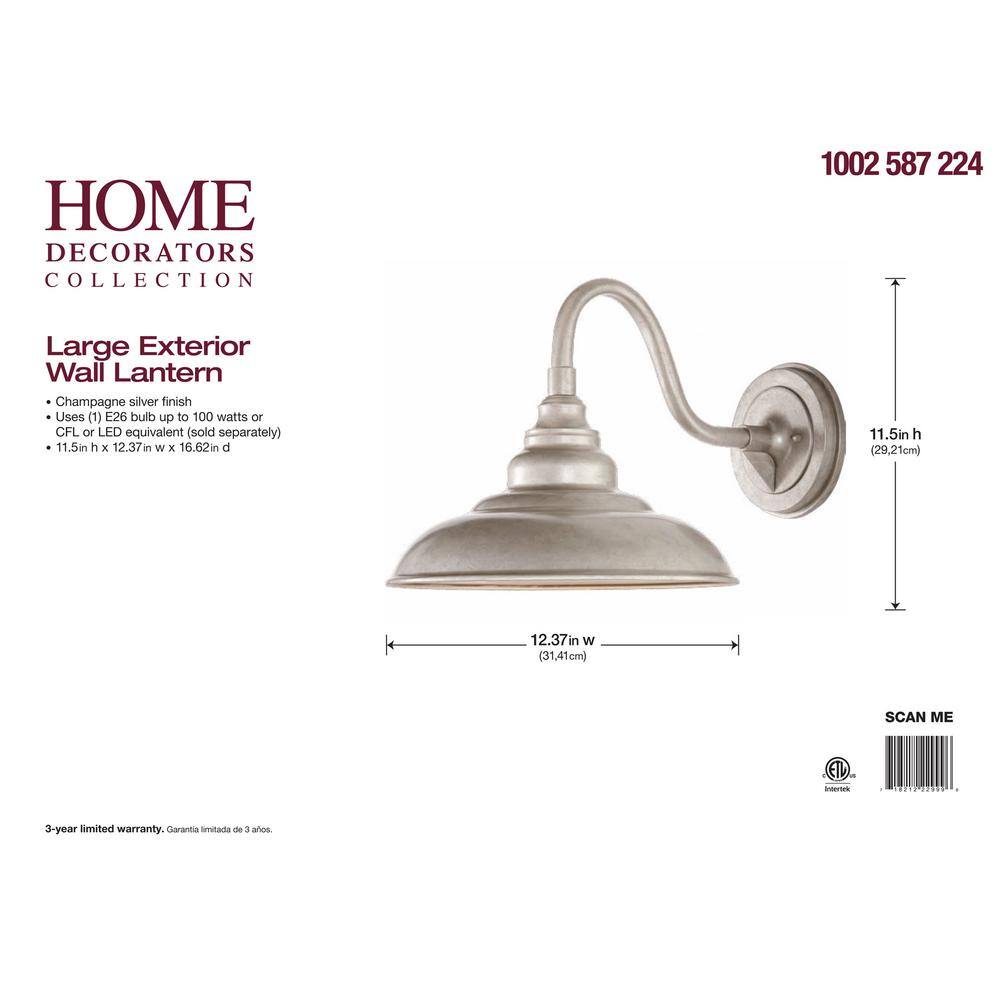 Home Decorators Collection 1-Light Champagne Silver Outdoor Wall Mount Barn Lantern Sconce 22999