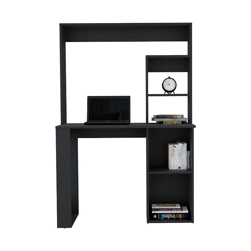 DEPOT E-SHOP Ethel Writing Computer Desk with Storage Shelves and Hutch， Black